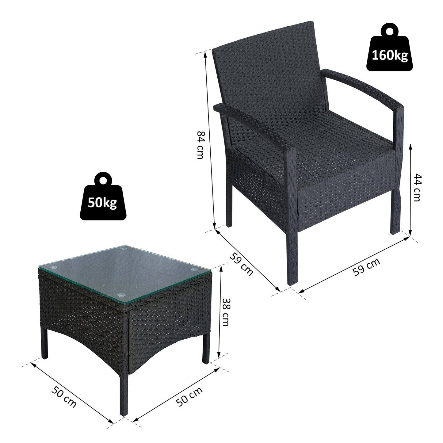 2 Seater Rattan Bistro Set