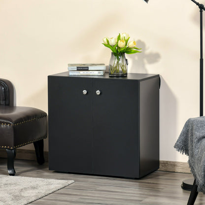 Storage Cabinet With Two Shelves Wooden Sideboard Freestanding Kitchen Cupboard Bookcase Black