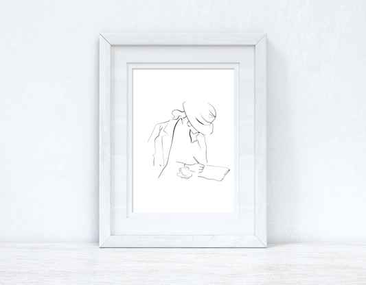 Line Work Woman Cafe Simple Home Bedroom Dressing Room Wall Decor Print