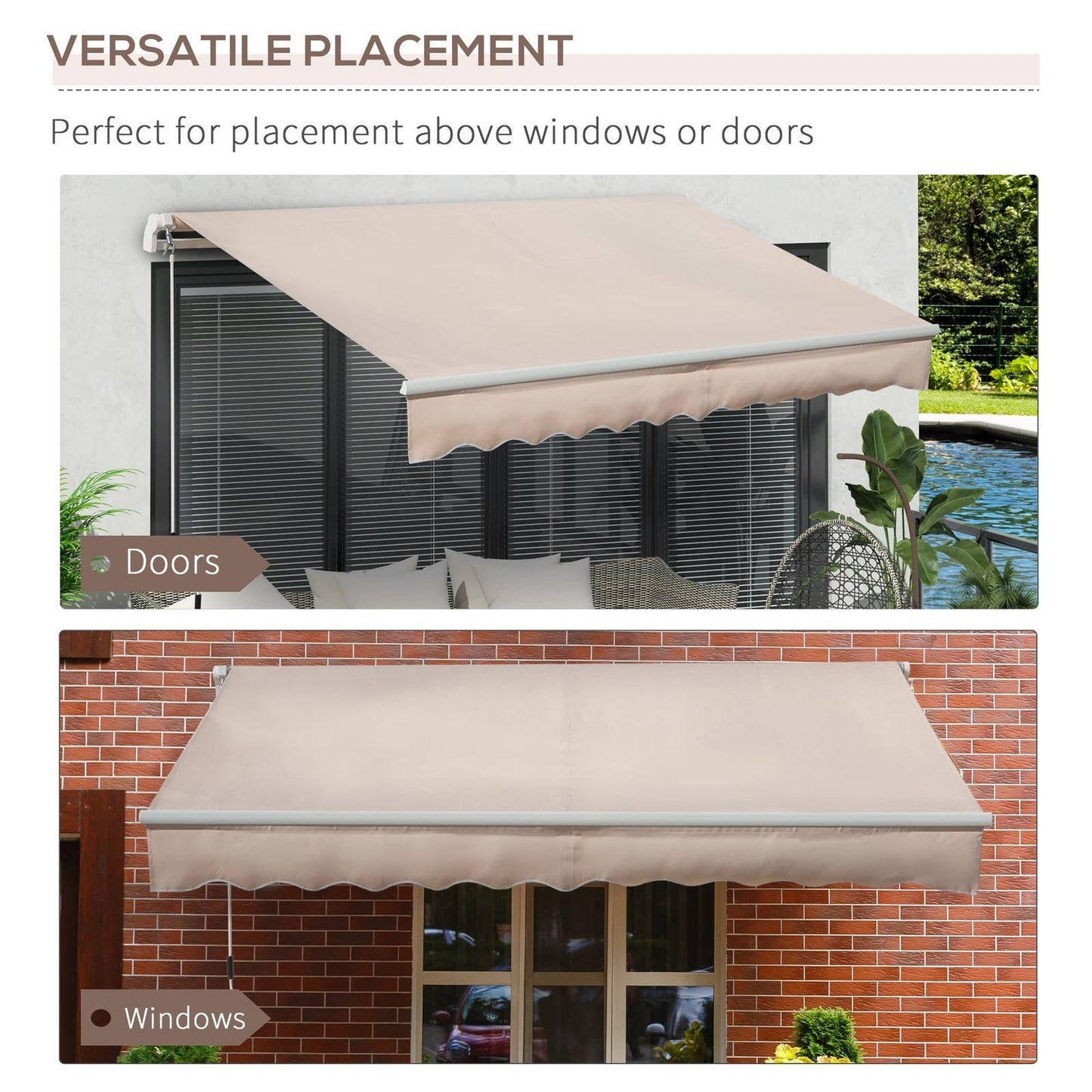 Awning Canopy Manual Retractable Porch Sun Shade Shelter 3 x 2m Beige