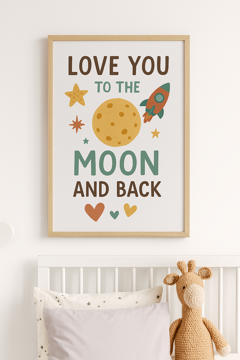 Love You to the Moon and Back – Space Theme Nursery Wall Art with Rocket & Stars