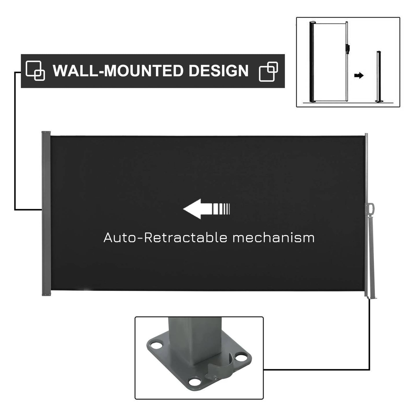 Retractable Sun Side Awning Screen Fence Patio Garden Wall Balcony Screening Panel Outdoor Blind Privacy Divider 3x1.6M