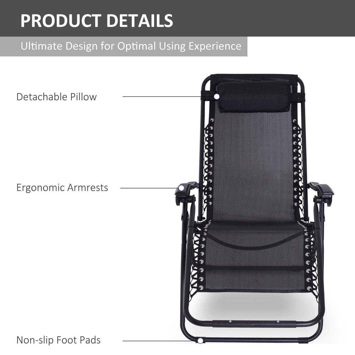 Zero Gravity Chair Metal Frame Texteline Armchair Outdoor Folding & Reclining Sun Lounger with Head Pillow for Patio Decking Gardens Camping