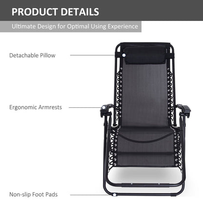 Zero Gravity Chair Metal Frame Texteline Armchair Outdoor Folding & Reclining Sun Lounger with Head Pillow for Patio Decking Gardens Camping