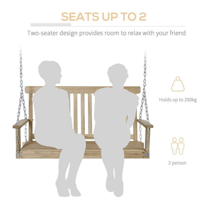 Outdoor 2 Seater Wooden Swing Chair BenchHammock Loveseat w/ Hanging Chain