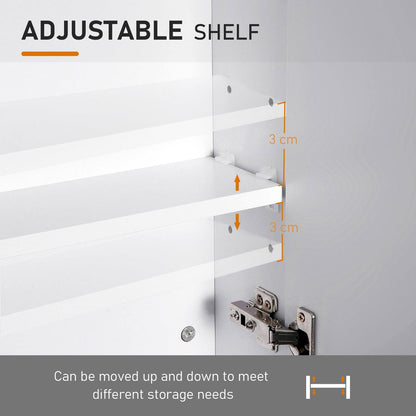 Wall Mount Mirror Cabinet Wood Bathroom Storage Shelf Double Door Cupboard Adjustable 60Wx15Dx75H cm