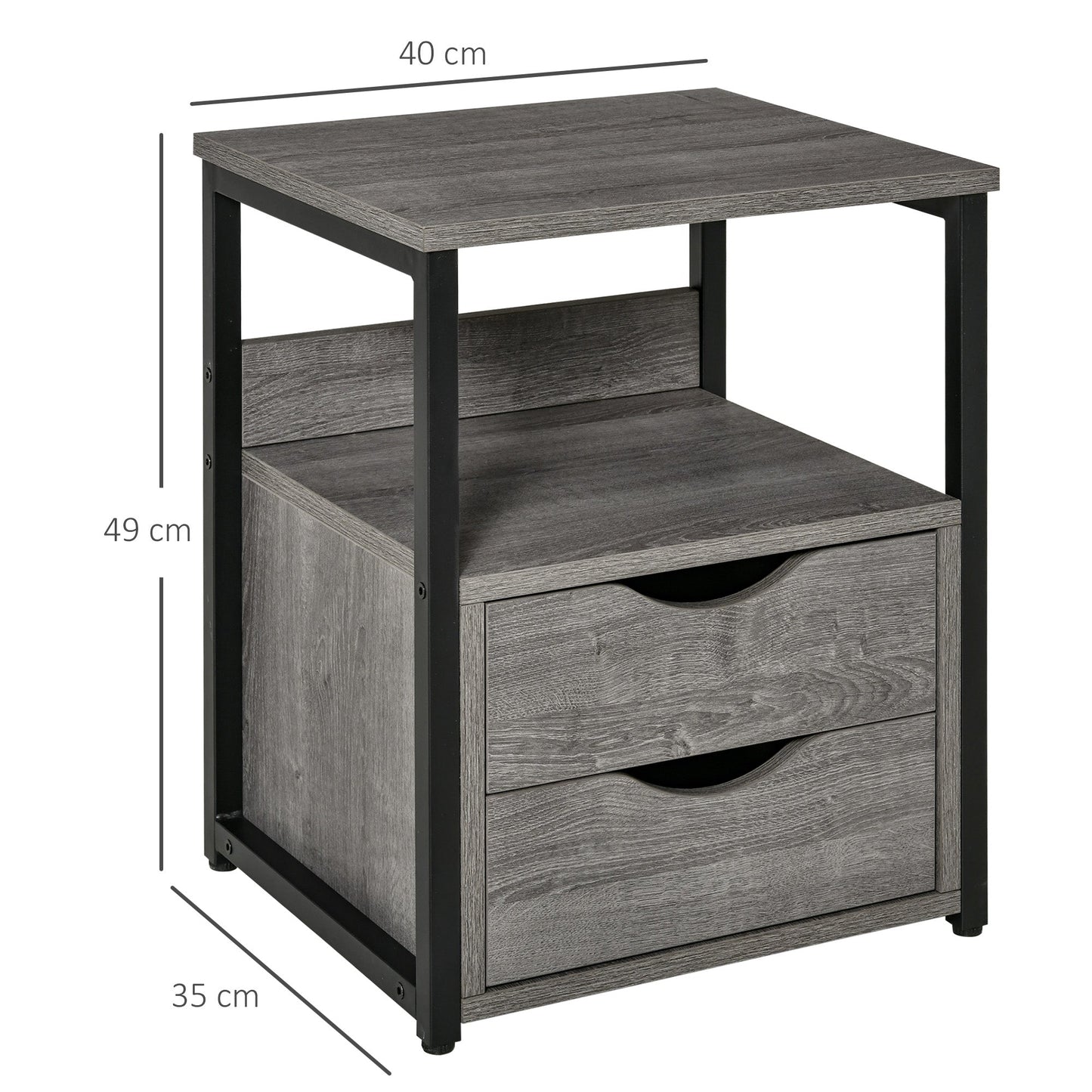 HOMCOM End Table Bedside Desk Slim Storage Cabinet with Shelf Grey