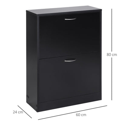 Shoe Cabinet Storage Cupboard 2-Tier Wood Tipping Bucket Modern Hall Organizer With Drawer Adjustable Shelf Large-Capacity Black