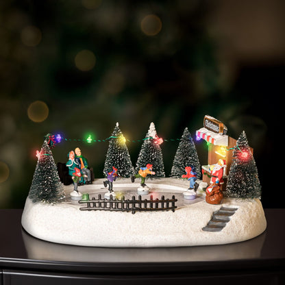 Christmas Ice Skating Musical Village Scene Decoration