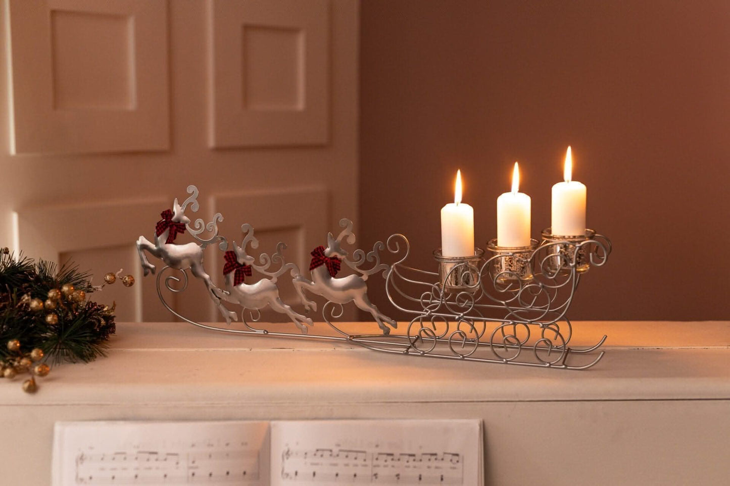 Glass Flying Reindeer Candle Holder