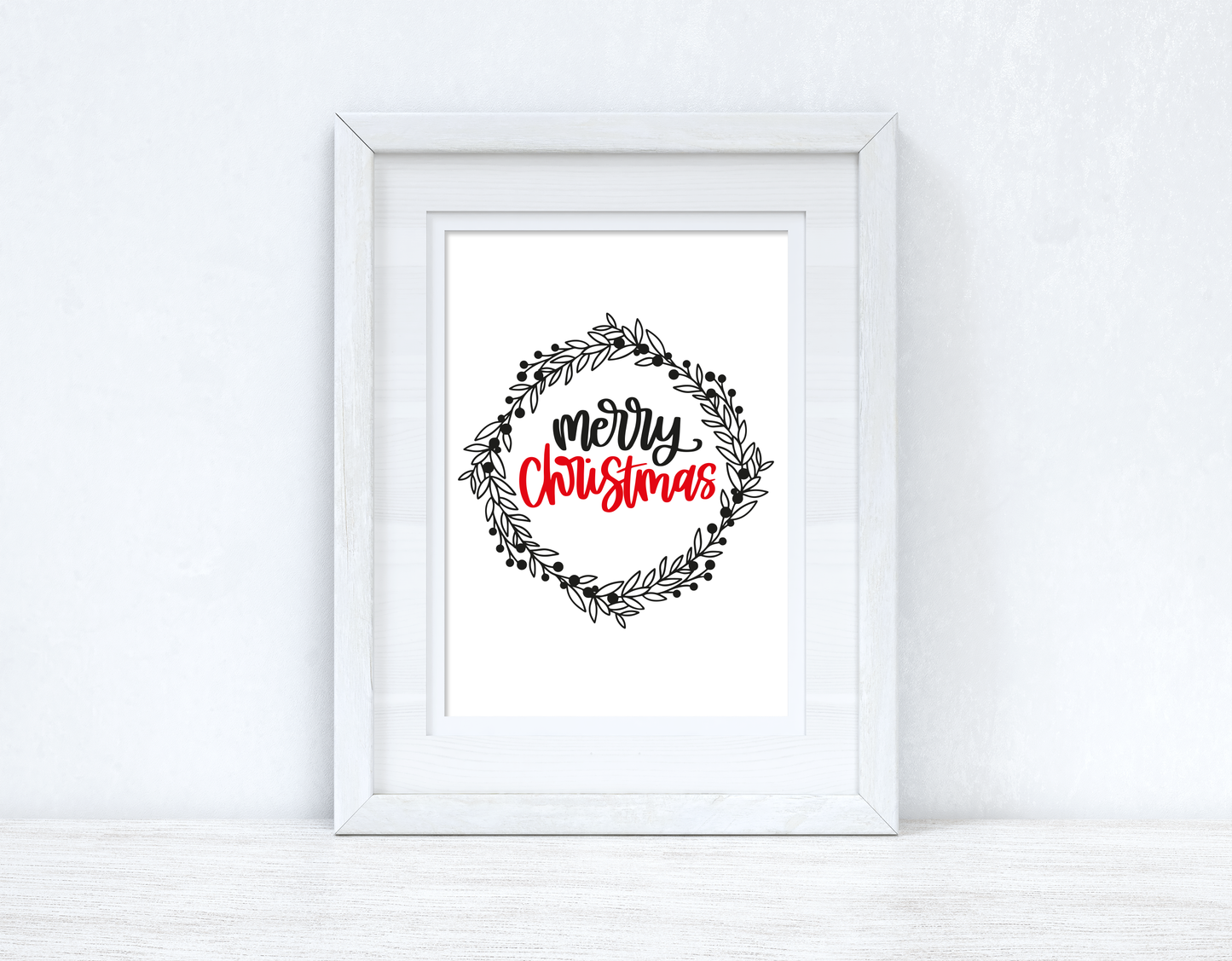 Merry Christmas Wreath Seasonal Wall Home Decor Print