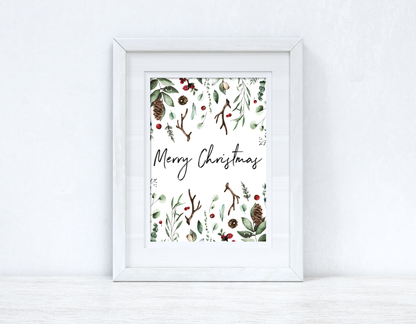 Merry Christmas Full Border Winter Christmas Seasonal Wall Home Decor Print