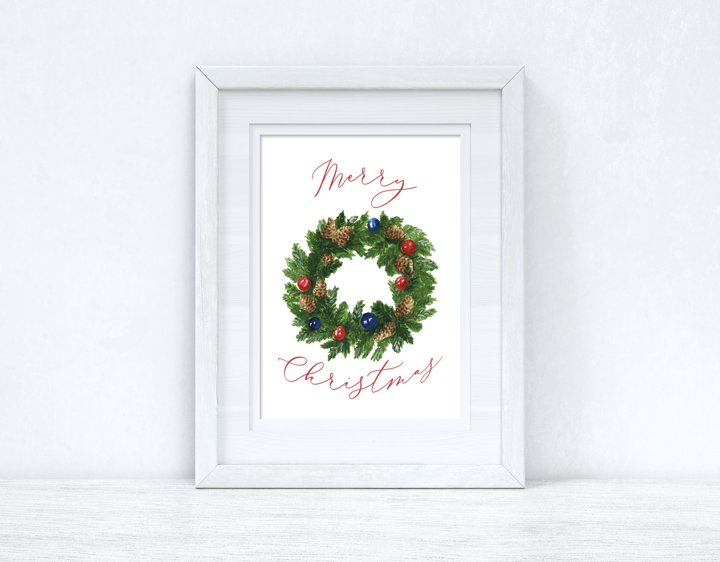 Merry Christmas Traditional Wreath Winter Christmas Seasonal Wall Home Decor Print