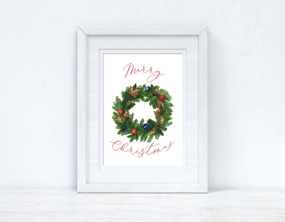 Merry Christmas Traditional Wreath Winter Christmas Seasonal Wall Home Decor Print