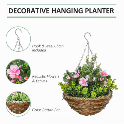 Pack Of 2 Artificial Lisianthus Flowers Hanging Planter With Basket For Indoor Outdoor Decoration