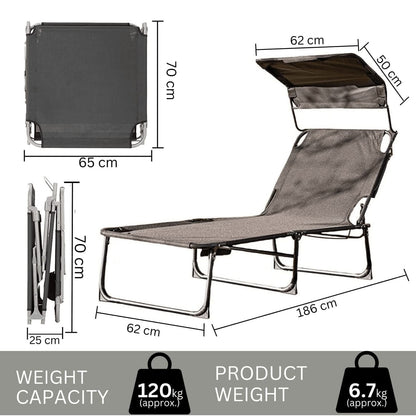 Folding Sun Lounger with Canopy (Set of 2)