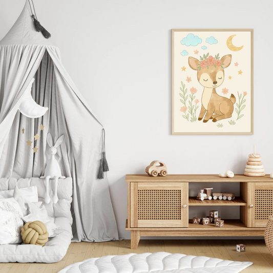 Floral Baby Deer – Woodland Animal Nursery Print