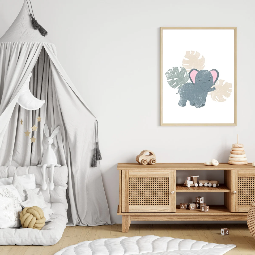 Little Elephant – Minimal Jungle Safari Nursery Print