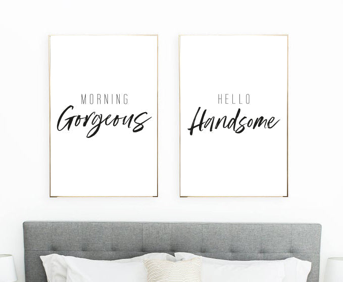 Morning Gorgeous Morning Handsome Couple Black Set Of 2 Bedroom Prints
