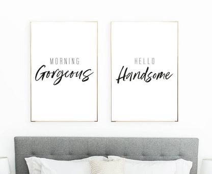 Morning Gorgeous Morning Handsome Couple Black Set Of 2 Bedroom Prints