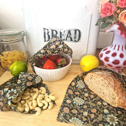 *British Beeswax Set of 3 Handmade Beeswax Wraps | William Morris Evenlode Blue