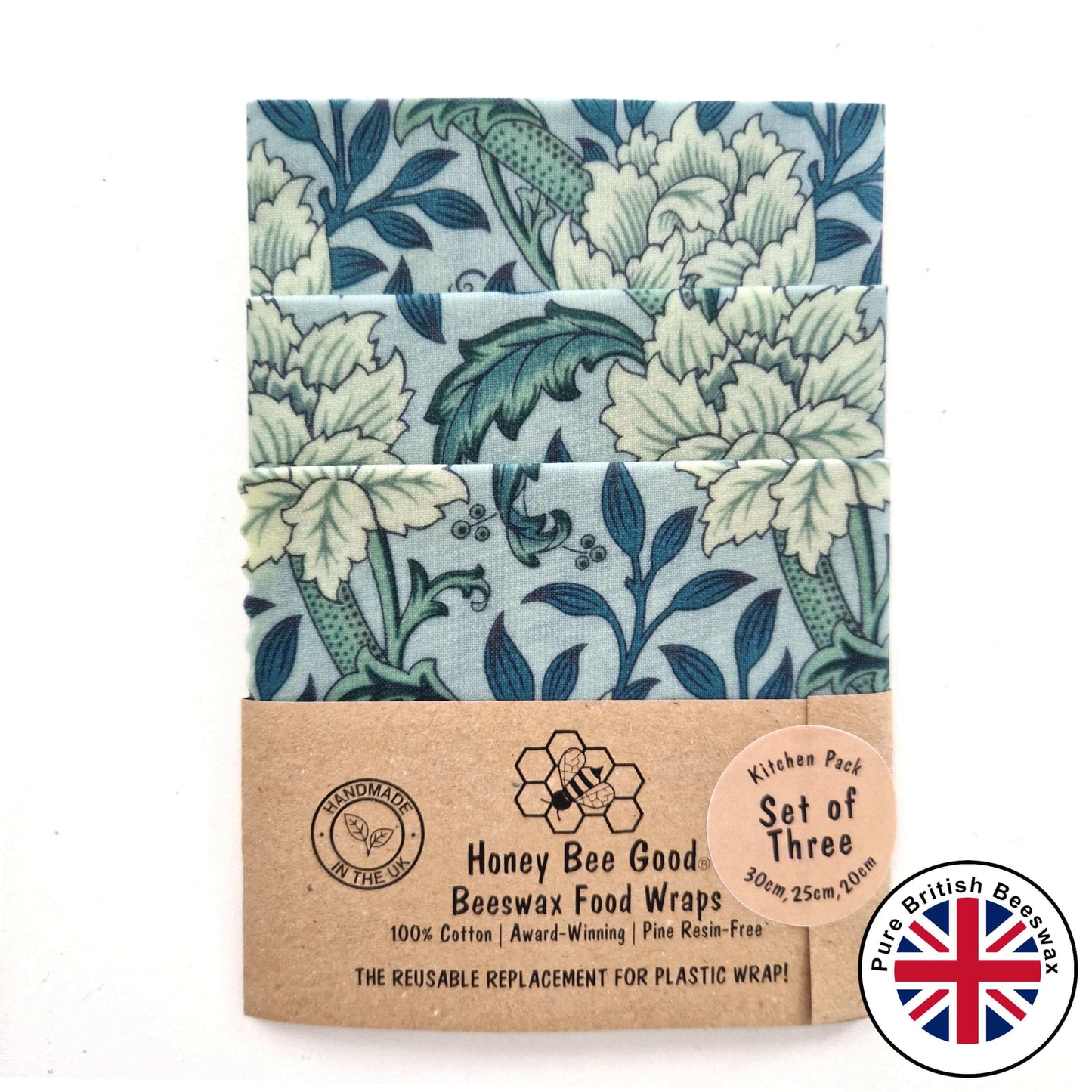 *British Beeswax Set of 3 Handmade Beeswax Wraps | William Morris Hammersmith