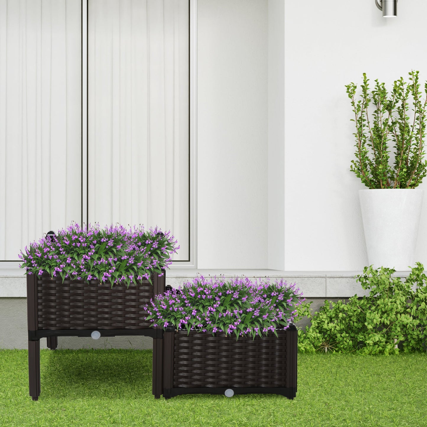 PP Set Of 2 Raised Outdoor Garden Planter Box Brown