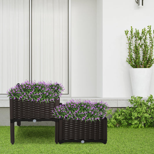 PP Set Of 2 Raised Outdoor Garden Planter Box Brown