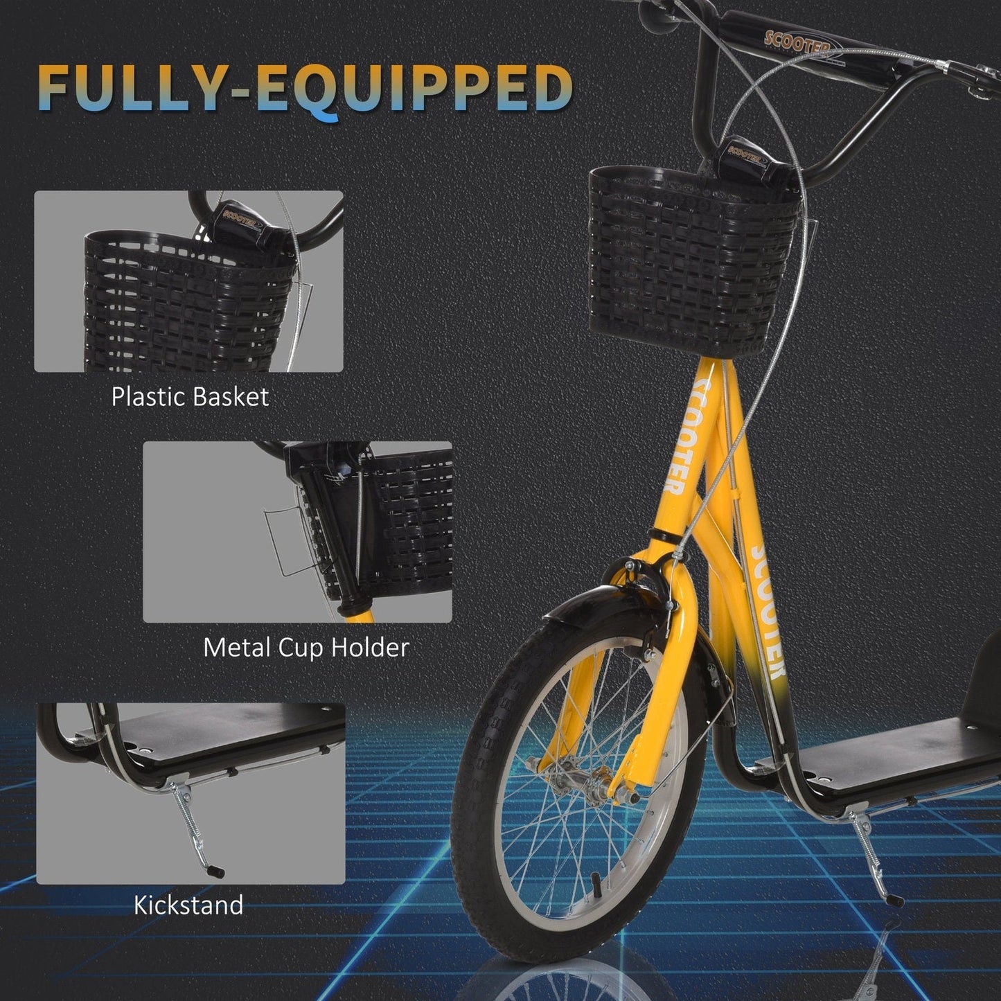 Kids Scooter Adjustable w/ Inflatable Wheel Brake Basket Cupholder Mudguard