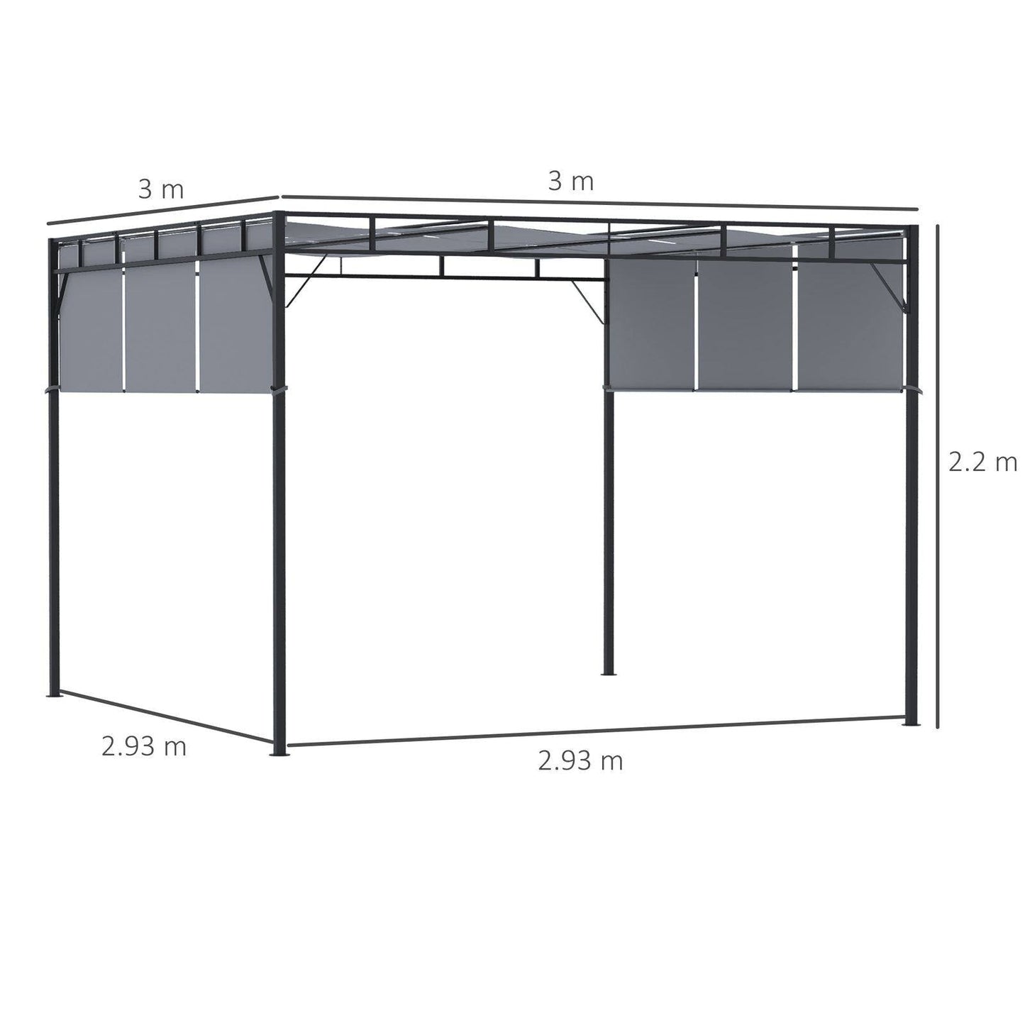 3 x 3M Steel Pergola Gazebo with Retractable Roof