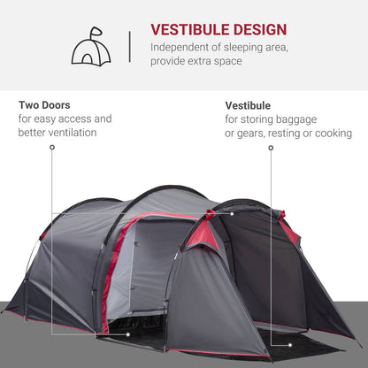 2-3 Person Tunnel Tent with Sewn-in Groundsheet