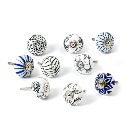Round Ceramic Cabinet Knobs - Flower - 9 Colours