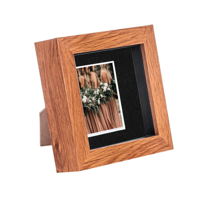 4" x 4" Dark Wood 3D Box Photo Frame - with 2" x 2" Mount