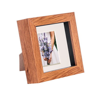 4" x 4" Dark Wood 3D Box Photo Frame - with 2" x 2" Mount