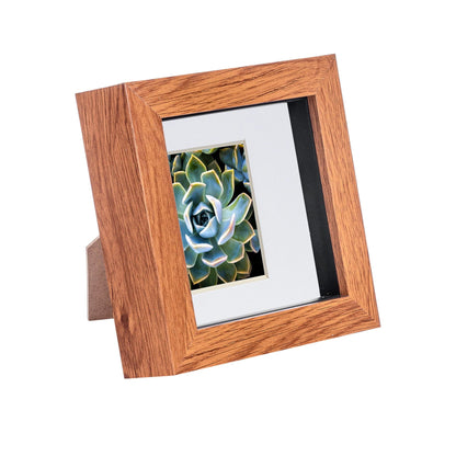 4" x 4" Dark Wood 3D Box Photo Frame - with 2" x 2" Mount