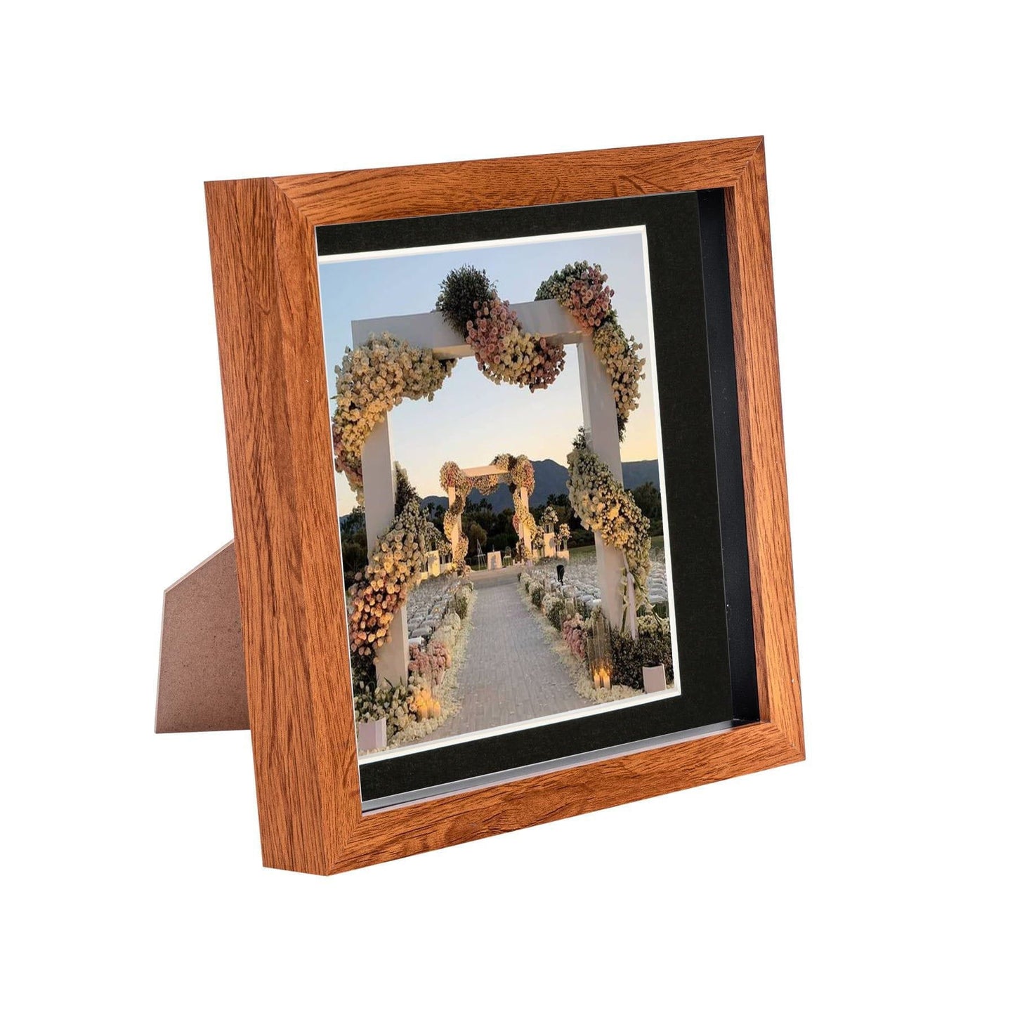 8" x 8" Dark Wood 3D Box Photo Frame - with 6" x 6" Mount