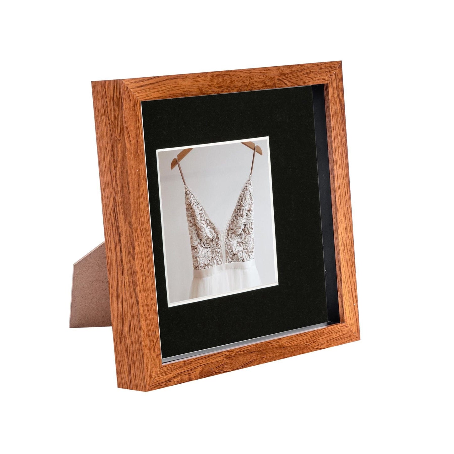 8" x 8" Dark Wood 3D Box Photo Frame - with 4" x 4" Mount