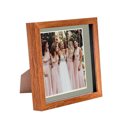 8" x 8" Dark Wood 3D Box Photo Frame - with 6" x 6" Mount