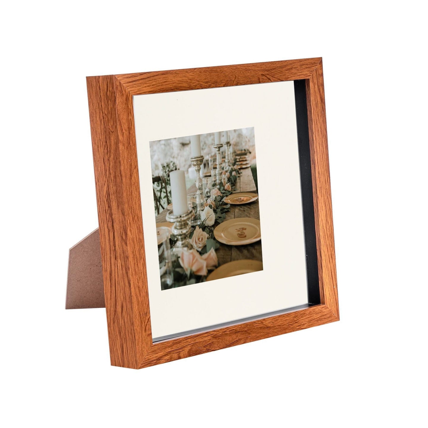8" x 8" Dark Wood 3D Box Photo Frame - with 4" x 4" Mount