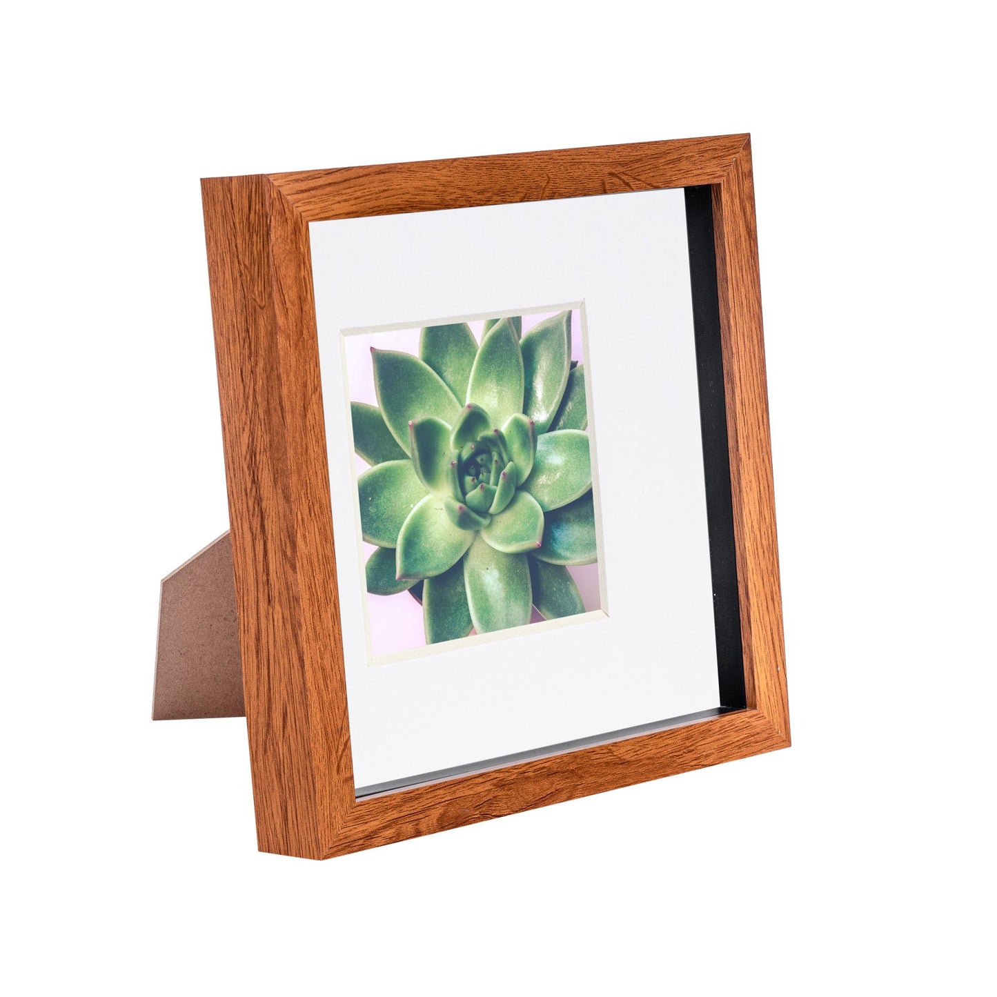 8" x 8" Dark Wood 3D Box Photo Frame - with 4" x 4" Mount