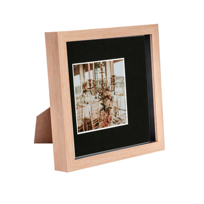 8" x 8" Light Wood 3D Box Photo Frame - with 4" x 4" Mount