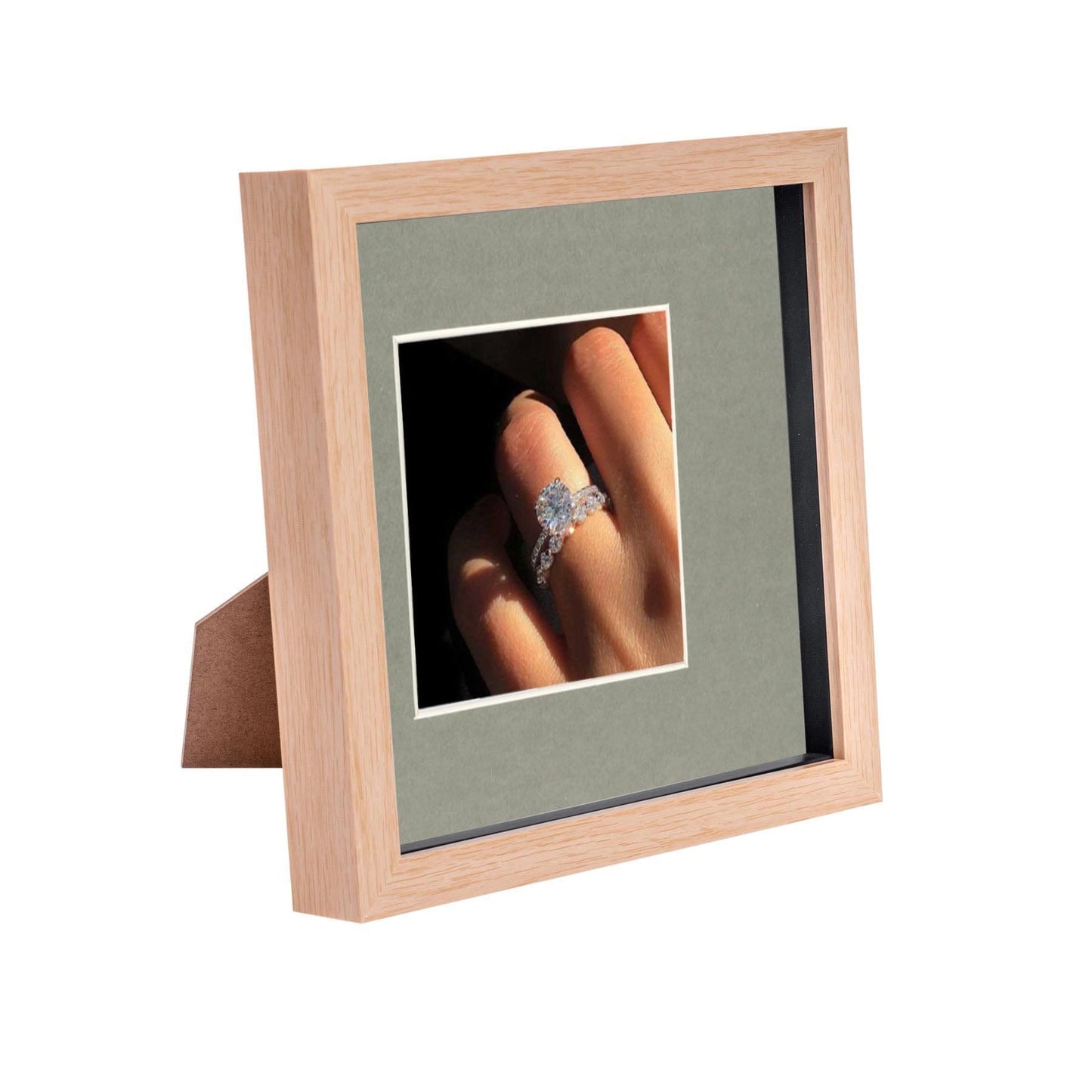 8" x 8" Light Wood 3D Box Photo Frame - with 4" x 4" Mount