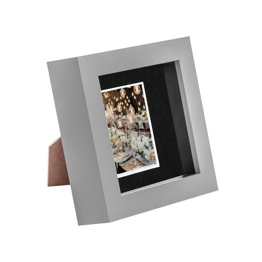 4" x 4" Grey 3D Box Photo Frame - with 2" x 2" Mount