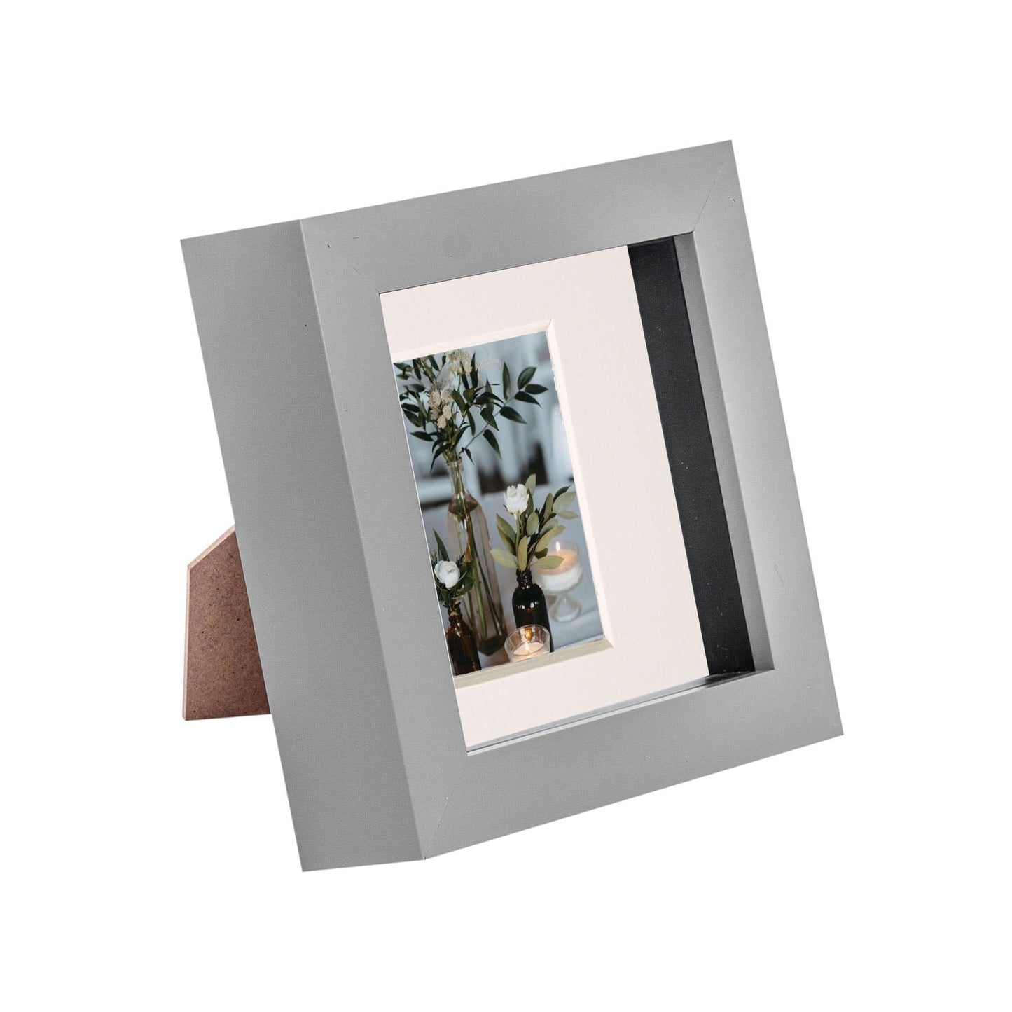 4" x 4" Grey 3D Box Photo Frame - with 2" x 2" Mount