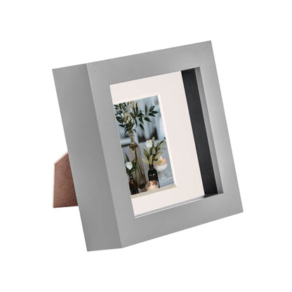 4" x 4" Grey 3D Box Photo Frame - with 2" x 2" Mount