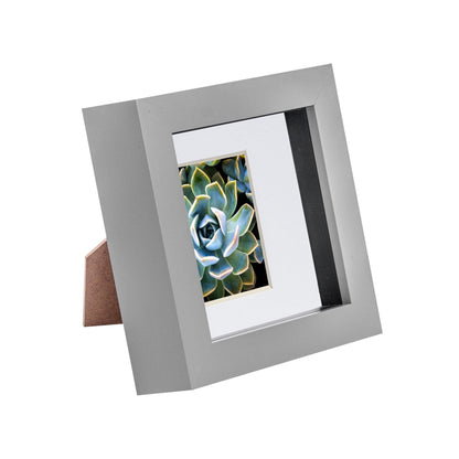 4" x 4" Grey 3D Box Photo Frame - with 2" x 2" Mount
