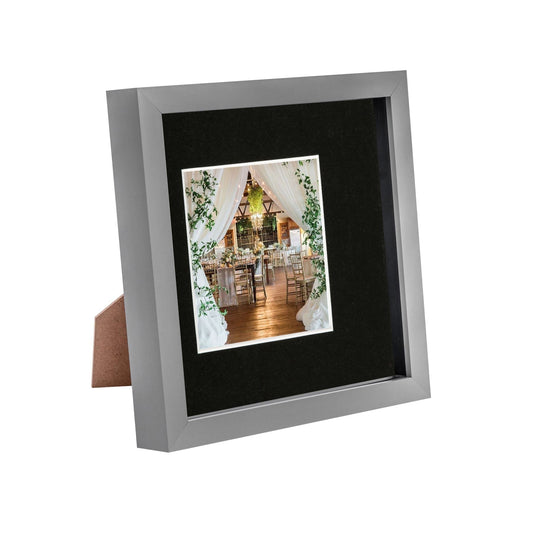 8" x 8" Grey 3D Box Photo Frame - with 4" x 4" Mount