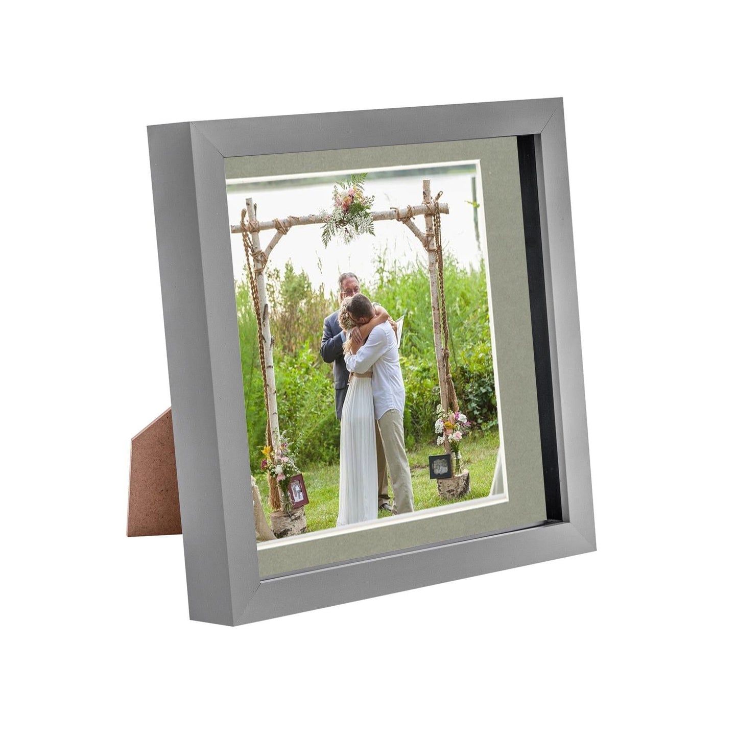 8" x 8" Grey 3D Box Photo Frame - with 6" x 6" Mount