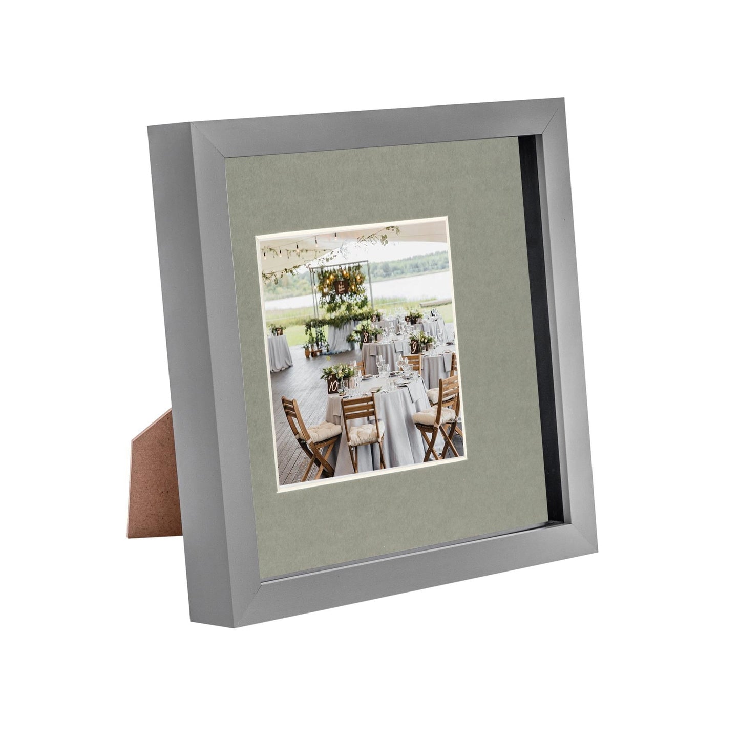 8" x 8" Grey 3D Box Photo Frame - with 4" x 4" Mount
