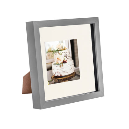 8" x 8" Grey 3D Box Photo Frame - with 4" x 4" Mount
